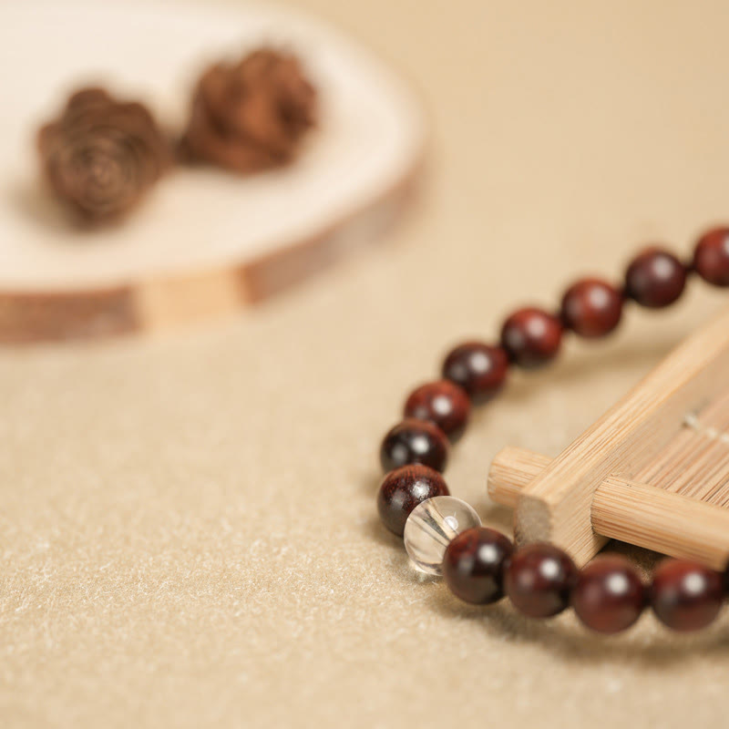 Small Leaf Red Sandalwood White Crystal Protection Bracelet