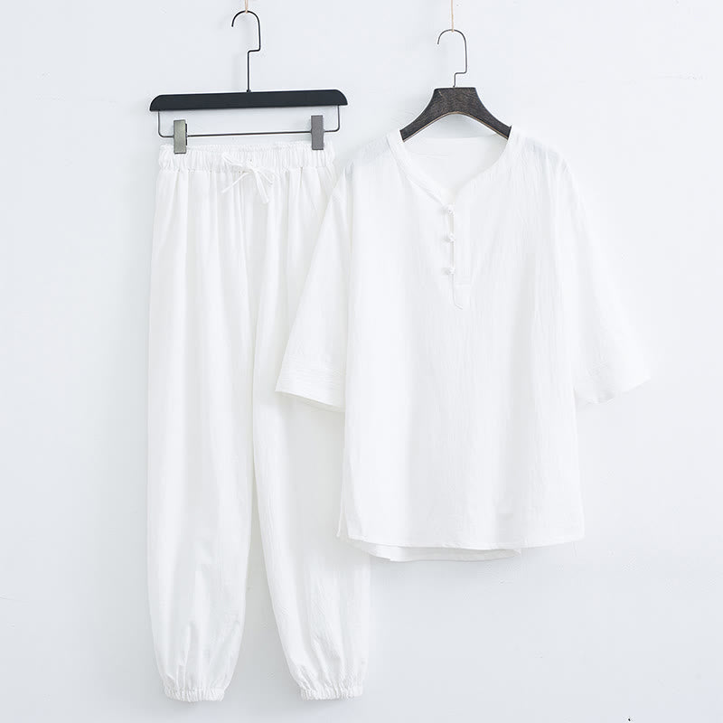 Breathable Cotton Linen Frog Button Men's Meditation Set