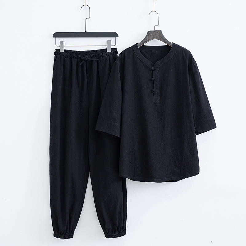 Breathable Cotton Linen Frog Button Men's Meditation Set