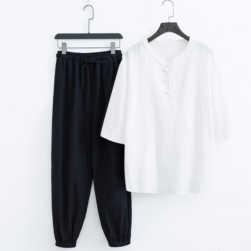 Breathable Cotton Linen Frog Button Men's Meditation Set