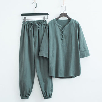 Breathable Cotton Linen Frog Button Men's Meditation Set