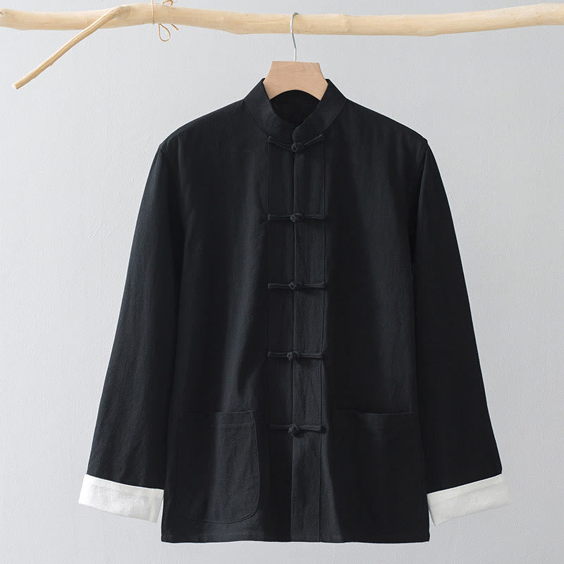 Frog-Button Chinese Tang Suit Shirt Cotton Linen Men Jacket Clothing