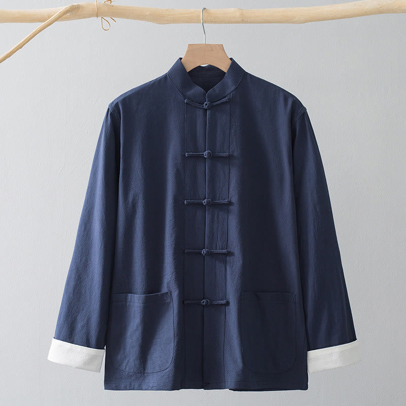 Frog-Button Chinese Tang Suit Shirt Cotton Linen Men Jacket Clothing