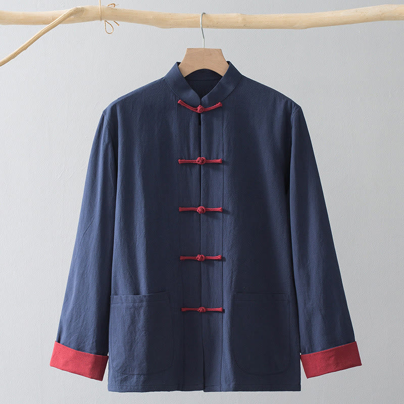 Frog-Button Chinese Tang Suit Shirt Cotton Linen Men Jacket Clothing