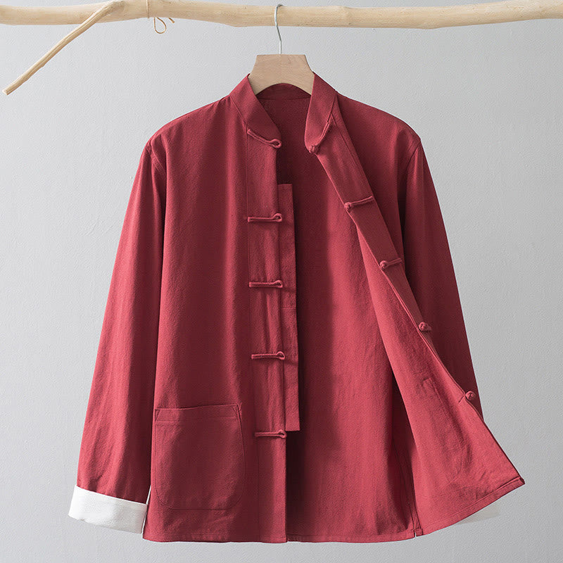 Frog-Button Chinese Tang Suit Shirt Cotton Linen Men Jacket Clothing