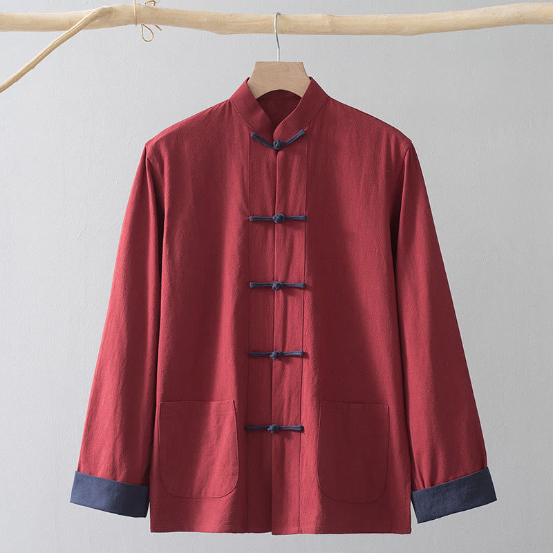 Frog-Button Chinese Tang Suit Shirt Cotton Linen Men Jacket Clothing