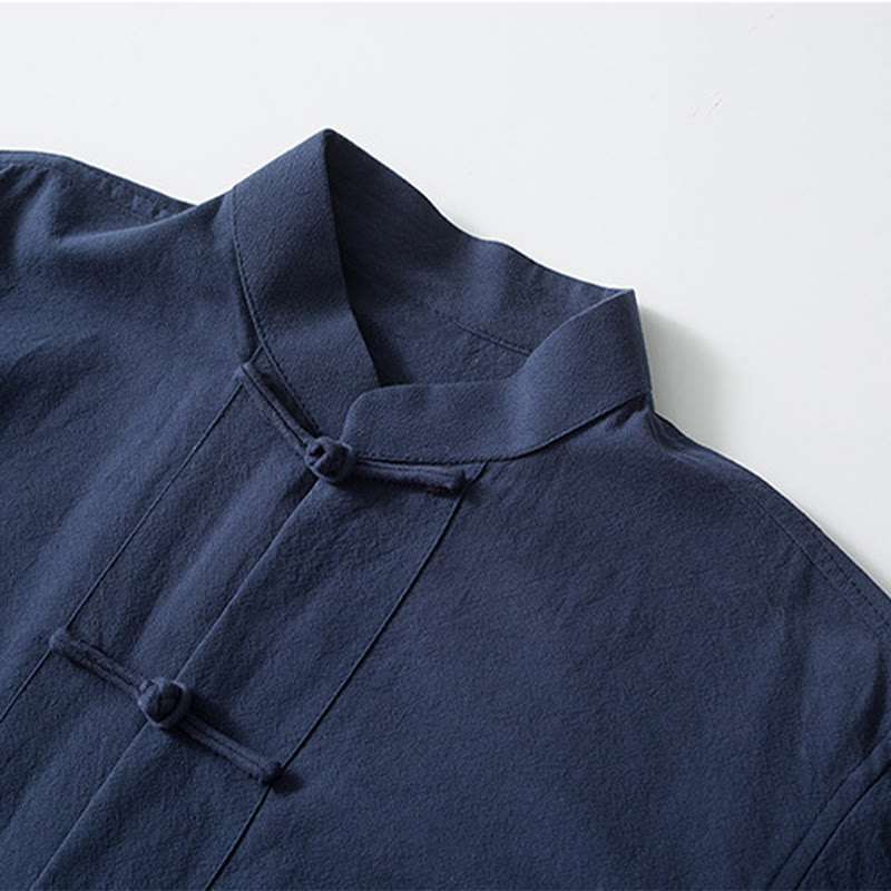 Frog-Button Chinese Tang Suit Shirt Cotton Linen Men Jacket Clothing