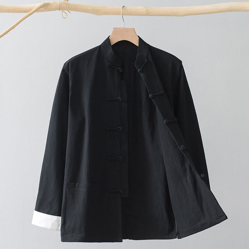 Frog-Button Chinese Tang Suit Shirt Cotton Linen Men Jacket Clothing