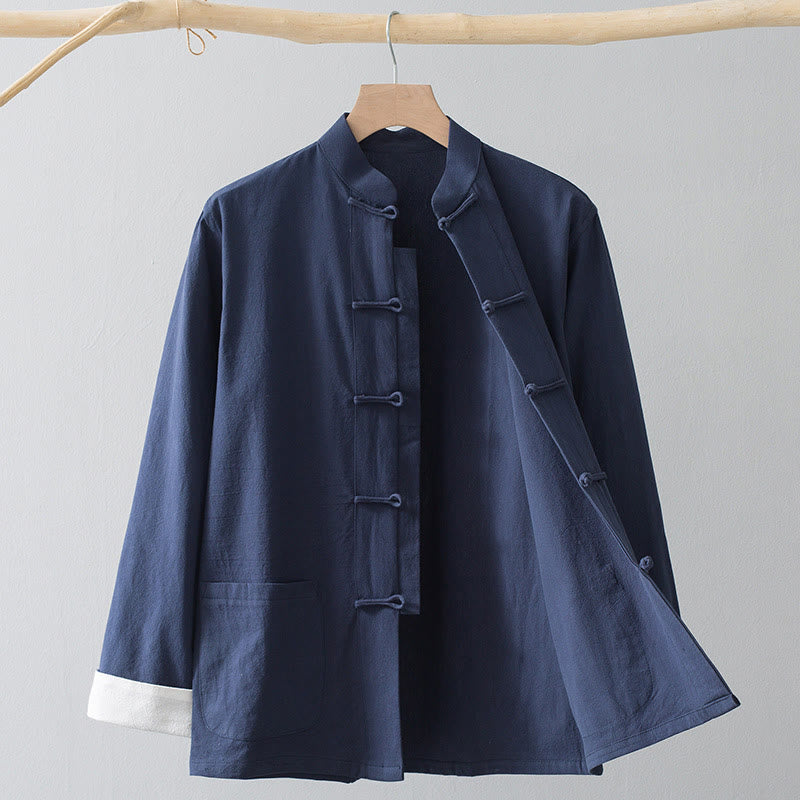 Frog-Button Chinese Tang Suit Shirt Cotton Linen Men Jacket Clothing