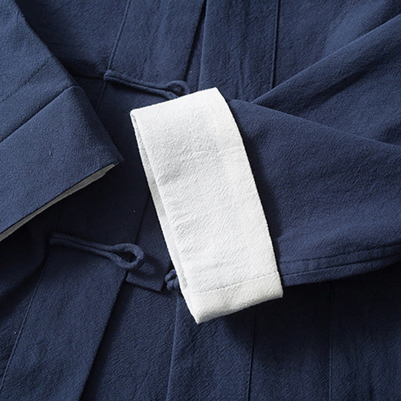 Frog-Button Chinese Tang Suit Shirt Cotton Linen Men Jacket Clothing