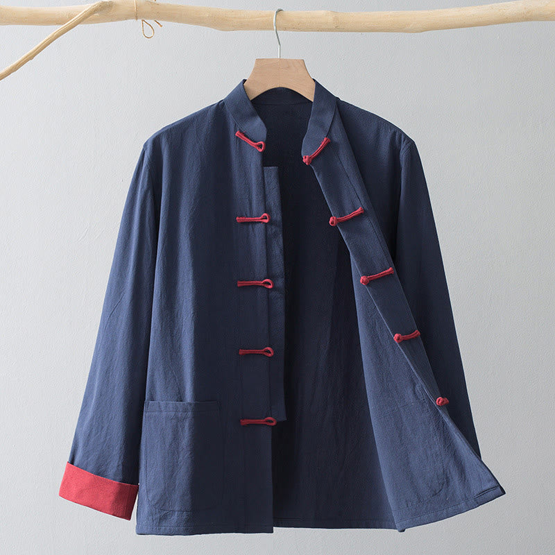 Frog-Button Chinese Tang Suit Shirt Cotton Linen Men Jacket Clothing
