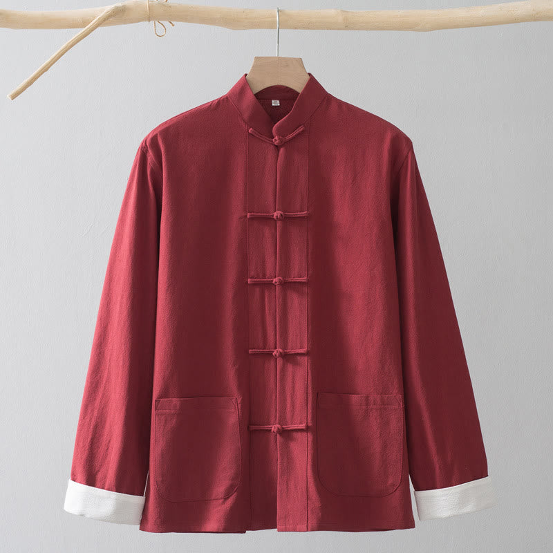 Frog-Button Chinese Tang Suit Shirt Cotton Linen Men Jacket Clothing