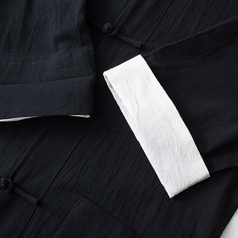 Tactile Cotton Stand Collar Frog Button Meditation Shirt