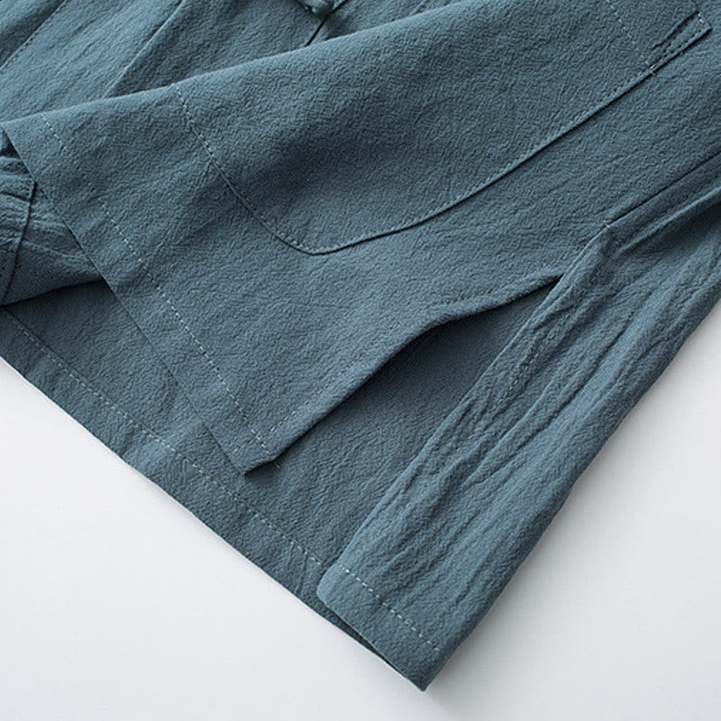 Tactile Cotton Stand Collar Frog Button Meditation Shirt
