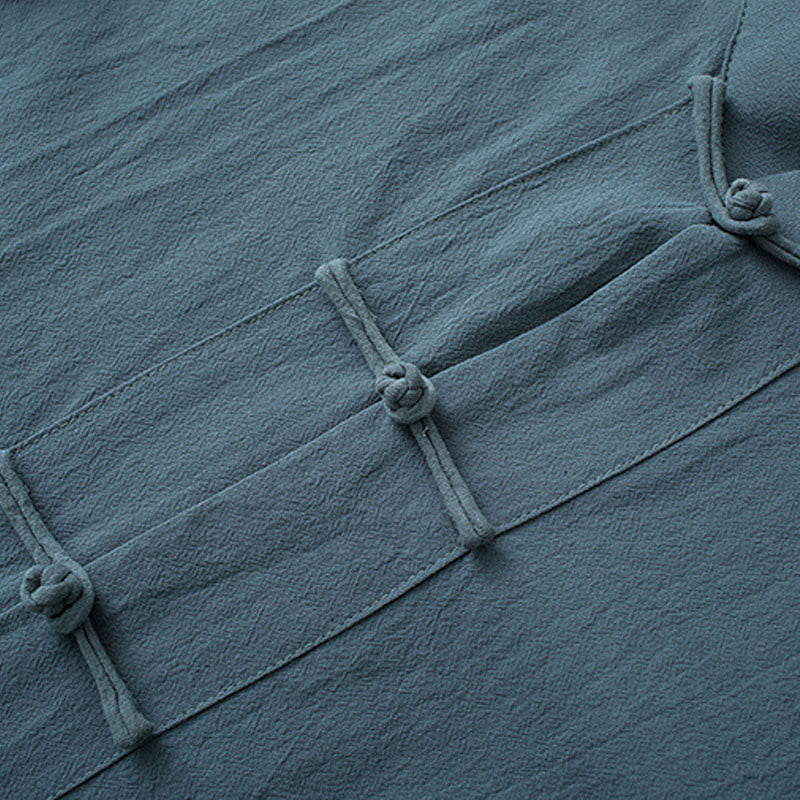 Tactile Cotton Stand Collar Frog Button Meditation Shirt