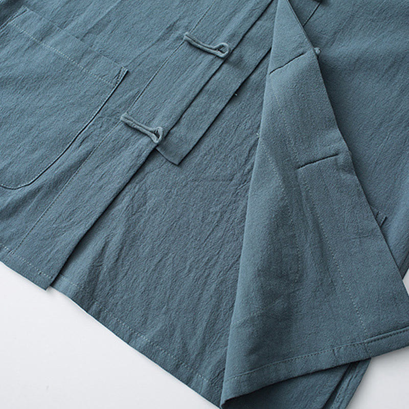 Tactile Cotton Stand Collar Frog Button Meditation Shirt