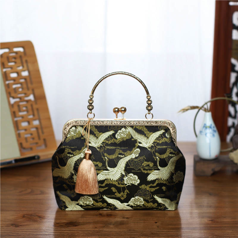 Vintage Flower Butterfly Crane Sea Waves Metal Chain Crossbody Bag Shoulder Bag Handbag (Extra 30% Off | USE CODE: FS30)