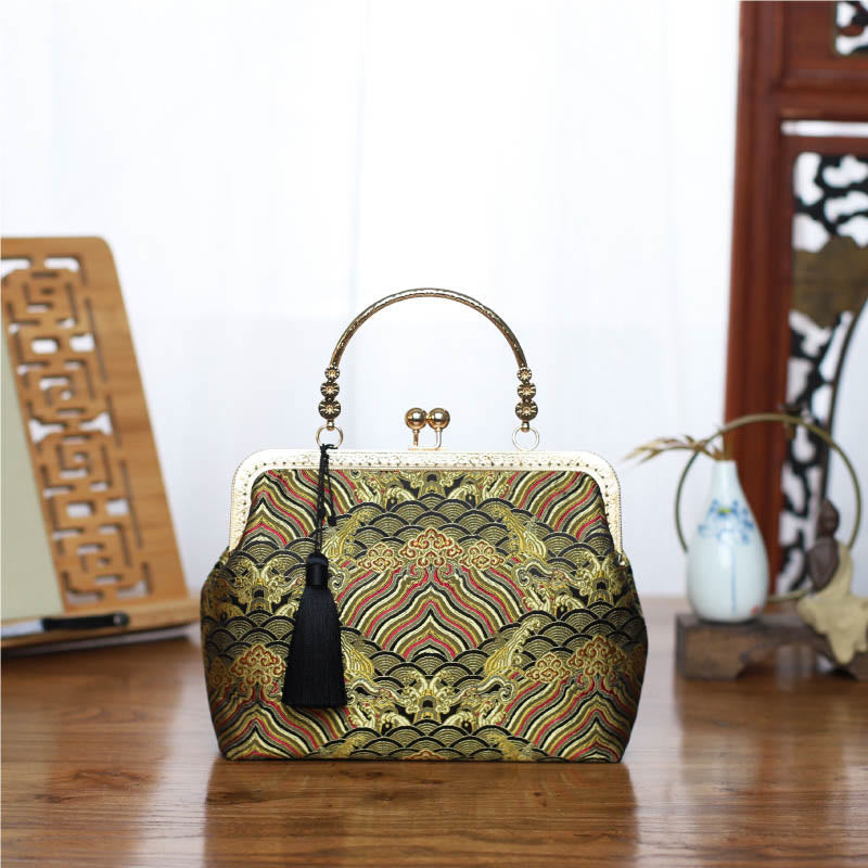 Vintage Flower Butterfly Crane Sea Waves Metal Chain Crossbody Bag Shoulder Bag Handbag (Extra 30% Off | USE CODE: FS30)