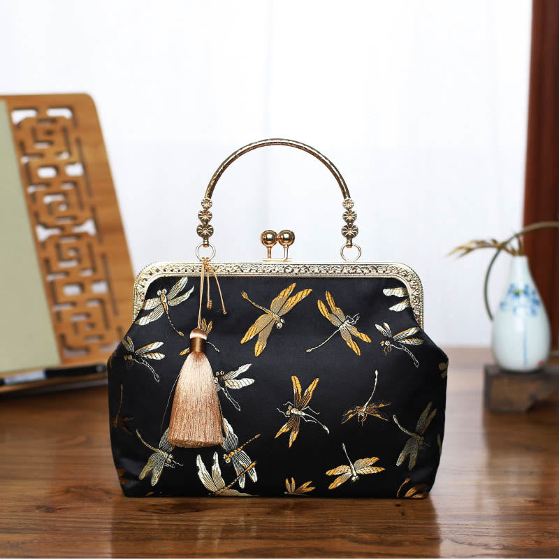 Vintage Flower Butterfly Crane Sea Waves Metal Chain Crossbody Bag Shoulder Bag Handbag (Extra 30% Off | USE CODE: FS30)