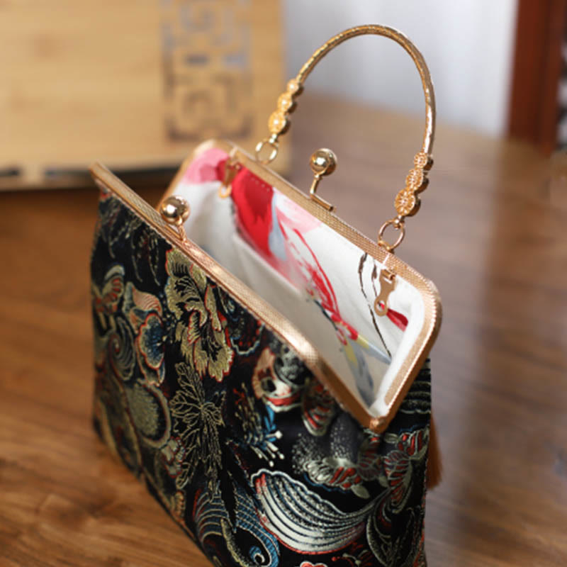 Vintage Flower Butterfly Crane Sea Waves Metal Chain Crossbody Bag Shoulder Bag Handbag (Extra 30% Off | USE CODE: FS30)