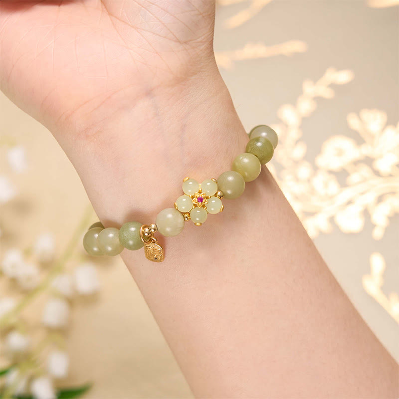 "Hoping for Peace and Blooming Joy" Green Jade Bracelet Includes Gift Message Card