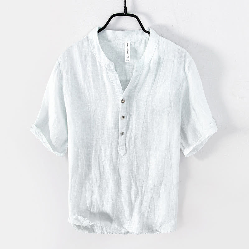 Cotton Linen Slim Fit Stand Collar Mindful Meditation Men's Shirt