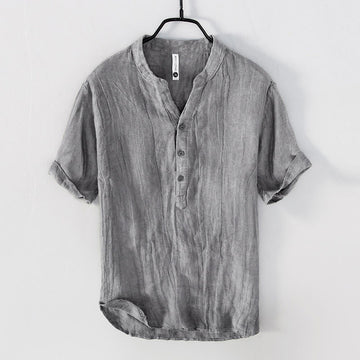 Cotton Linen Slim Fit Stand Collar Mindful Meditation Men's Shirt