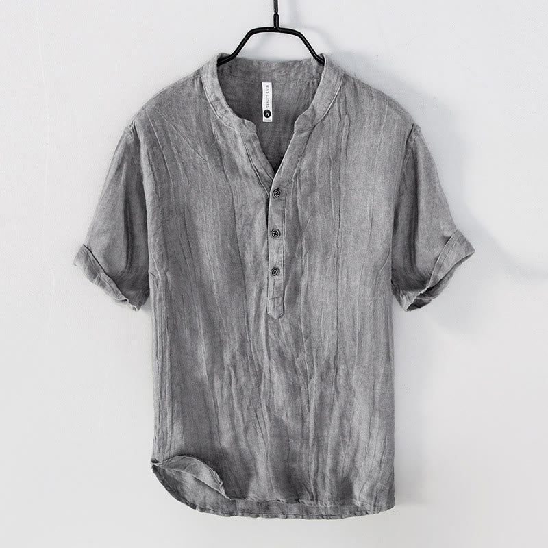 Cotton Linen Slim Fit Stand Collar Mindful Meditation Men's Shirt