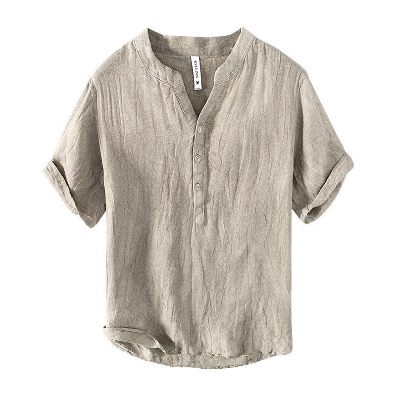 Cotton Linen Slim Fit Stand Collar Mindful Meditation Men's Shirt