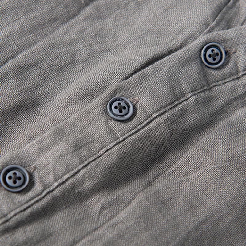 Solid Color Long Sleeve Half Button Shirt Cotton Linen Men Clothing