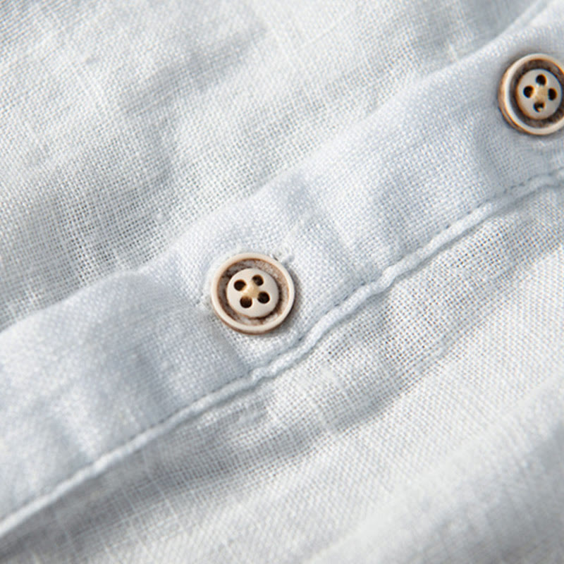 Cotton Linen Slim Fit Stand Collar Mindful Meditation Men's Shirt