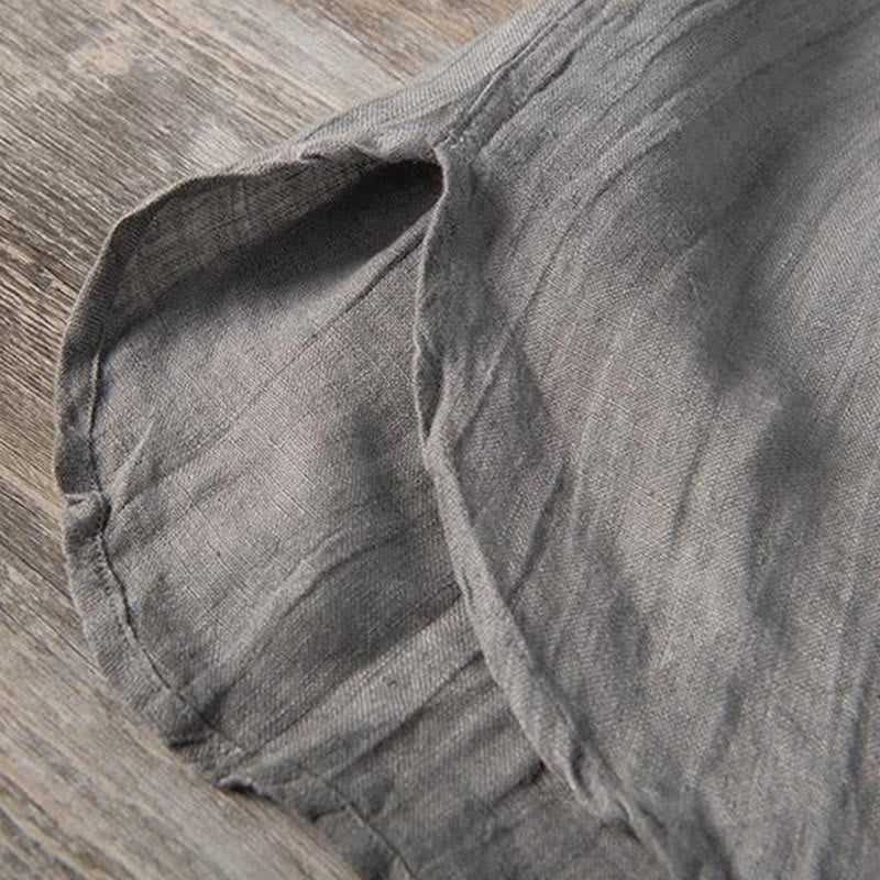 Cotton Linen Slim Fit Stand Collar Mindful Meditation Men's Shirt