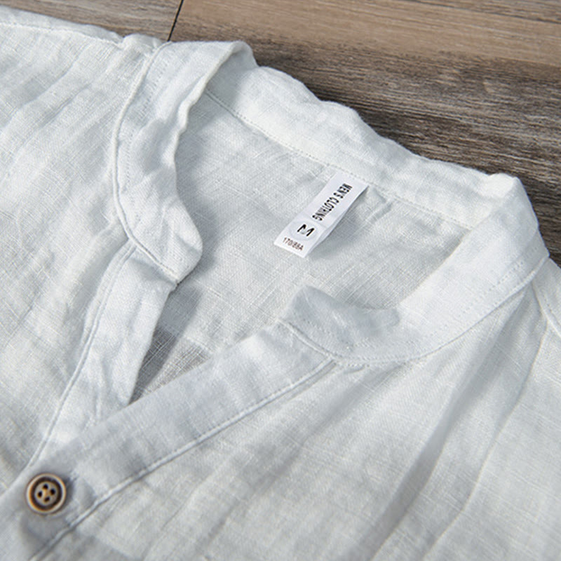 Cotton Linen Slim Fit Stand Collar Mindful Meditation Men's Shirt