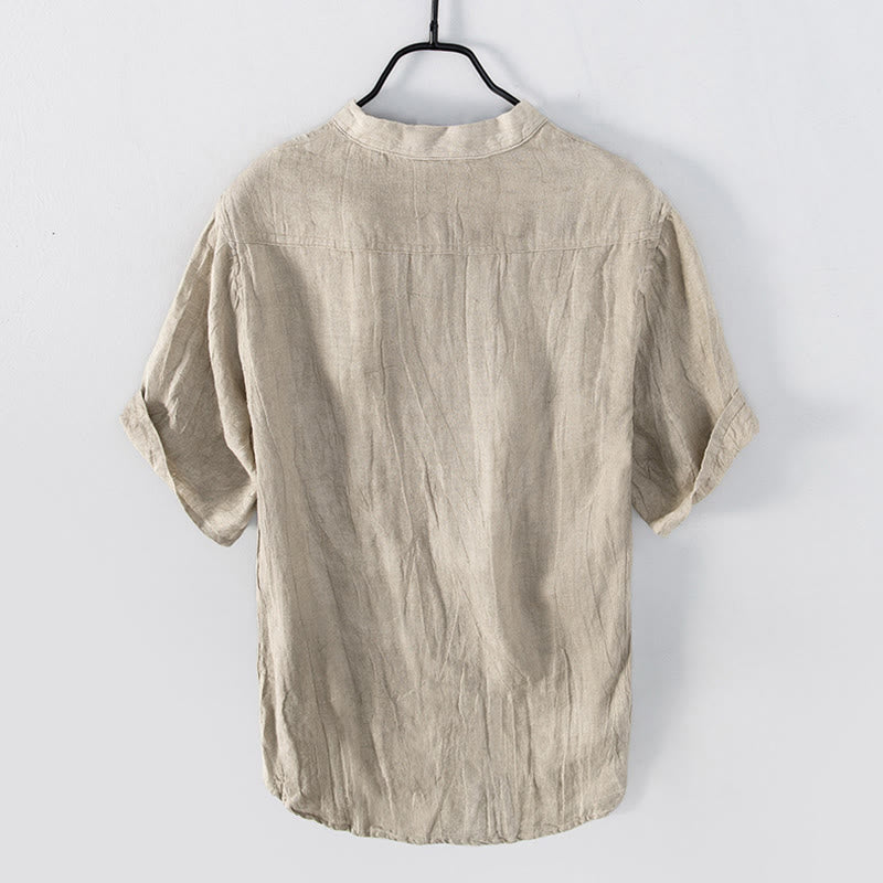 Cotton Linen Slim Fit Stand Collar Mindful Meditation Men's Shirt
