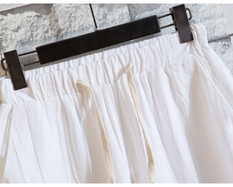 2Pcs Solid Color Cotton Button Short Sleeve T-shirt Pants Men's Set