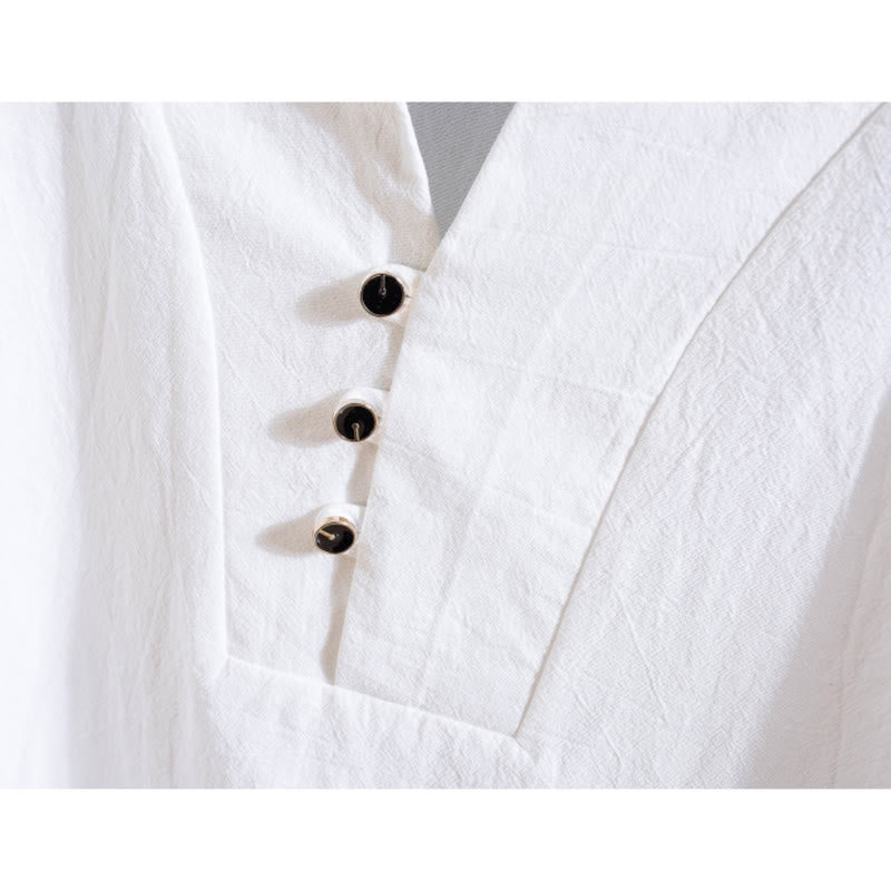 2Pcs Solid Color Cotton Button Short Sleeve T-shirt Pants Men's Set