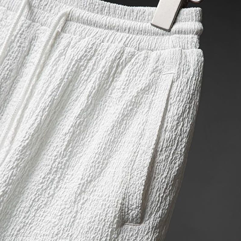 2Pcs Solid Color Texture Button Half Sleeve Shirt Pants Men's Set