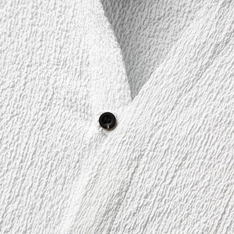 2Pcs Solid Color Texture Button Half Sleeve Shirt Pants Men's Set