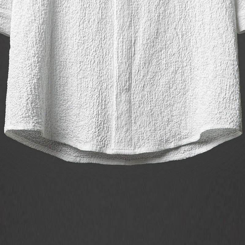 2Pcs Solid Color Texture Button Half Sleeve Shirt Pants Men's Set