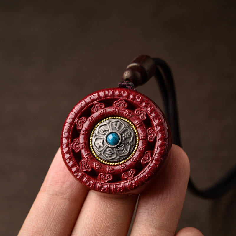 Cinnabar Om Mani Padme Hum Blessing Rotatable Necklace Pendant Key Chain