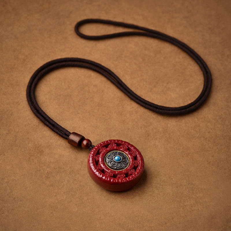 Cinnabar Om Mani Padme Hum Blessing Rotatable Necklace Pendant Key Chain