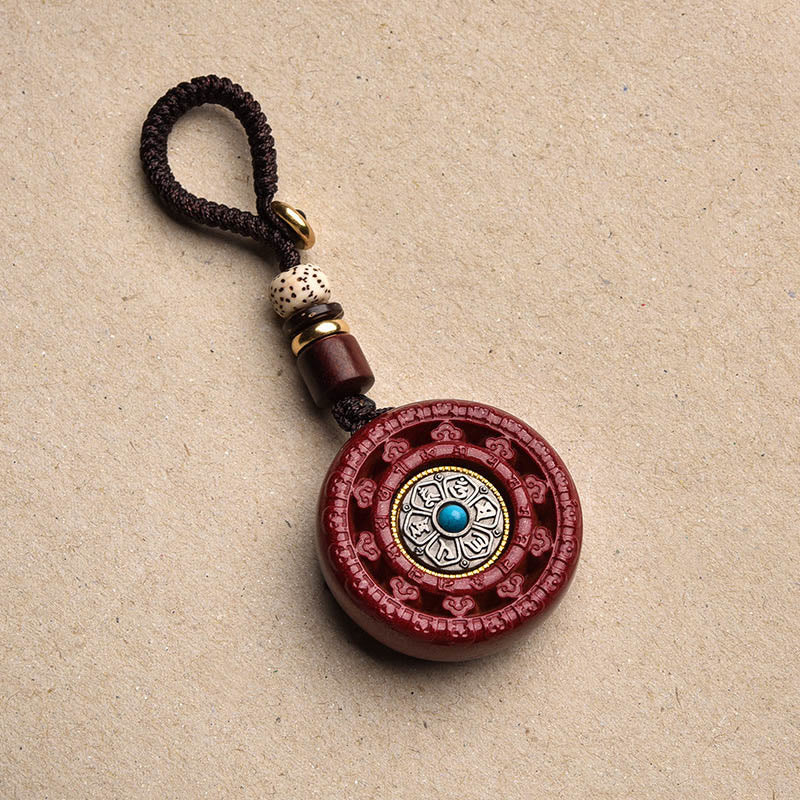 Cinnabar Om Mani Padme Hum Blessing Rotatable Necklace Pendant Key Chain