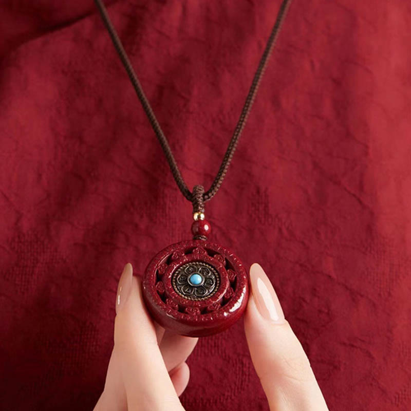 Cinnabar Om Mani Padme Hum Blessing Rotatable Necklace Pendant Key Chain