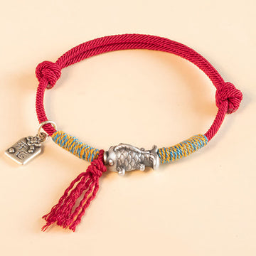 999 Sterling Silver Red String Lucky Koi Fish Protection Bracelet