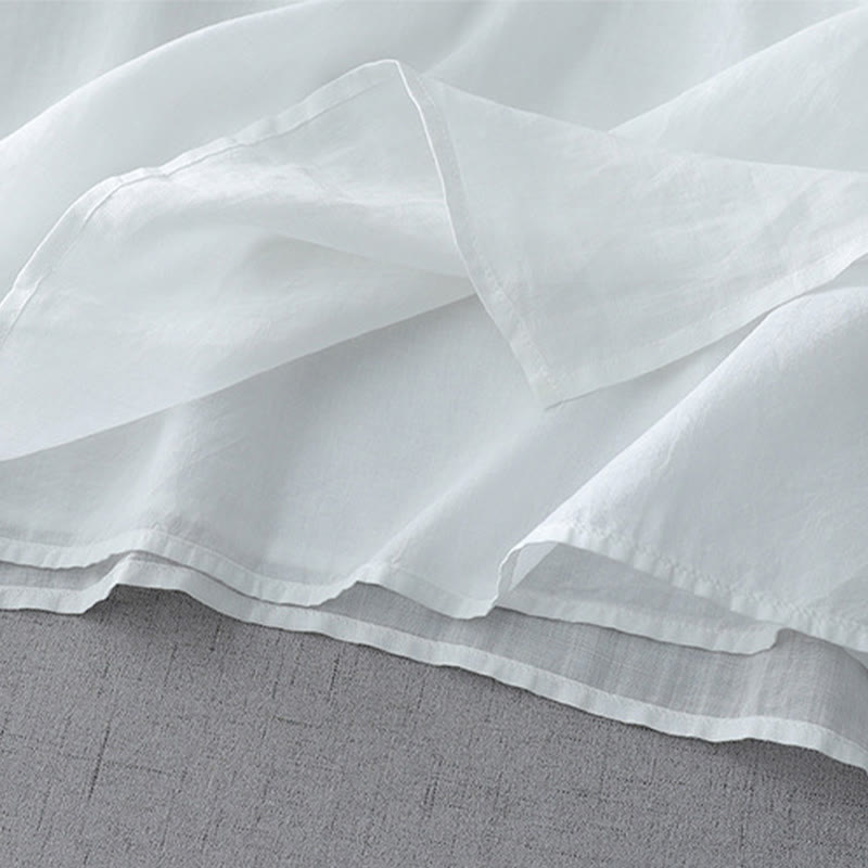 Solid Color Frog-Button Three Quarter Sleeve Double Layer Cotton Linen Shirt