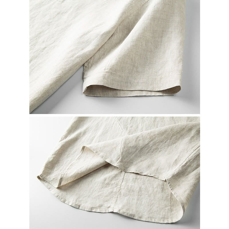 Summer Men's Solid Color Button Short Sleeve Cotton Linen Shirt