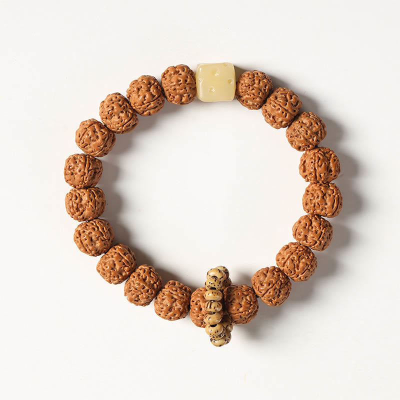 Natural Bodhi Seed & Agate Bracelet with Dzi Bead and Mudra Charm