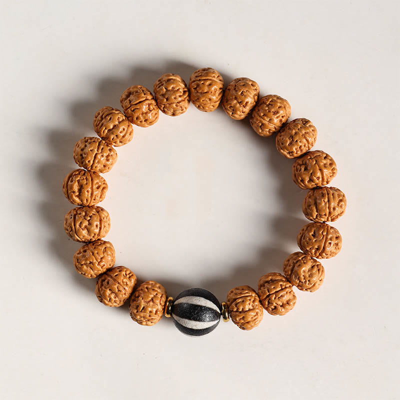 Natural Bodhi Seed & Agate Bracelet with Dzi Bead and Mudra Charm