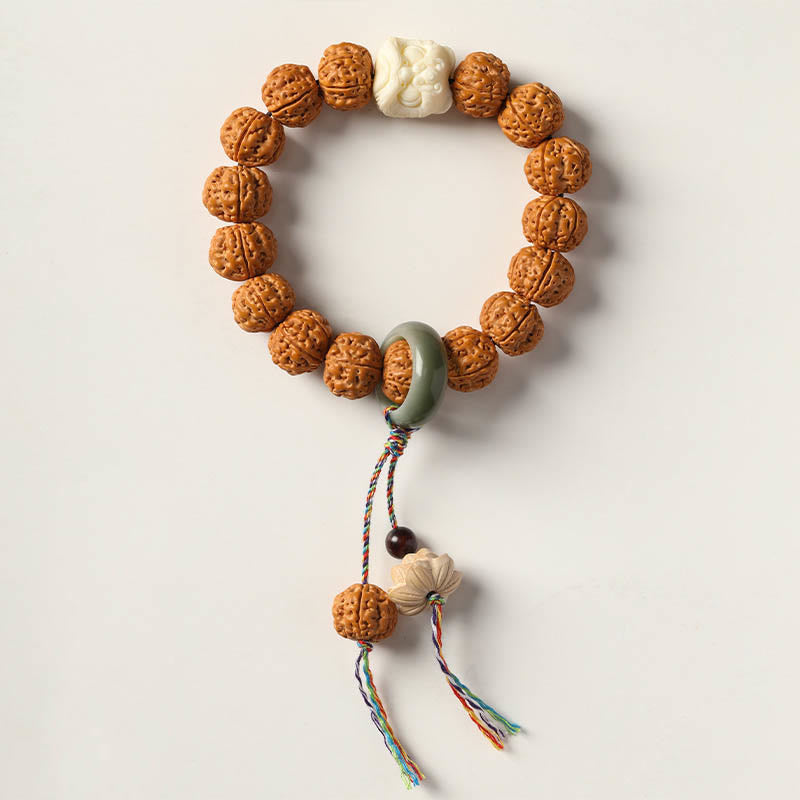 Natural Bodhi Seed & Agate Bracelet with Dzi Bead and Mudra Charm