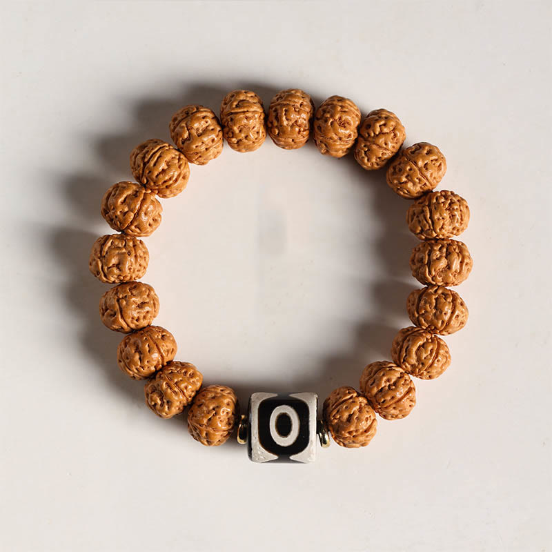 Natural Bodhi Seed & Agate Bracelet with Dzi Bead and Mudra Charm